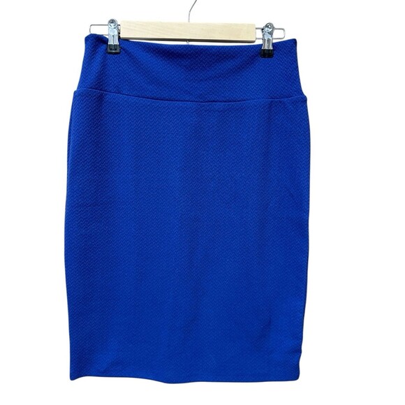 Lularoe Cassie Pencil Skirt Women's Medium Blue Solid Stretch Straight Textured - Picture 1 of 4